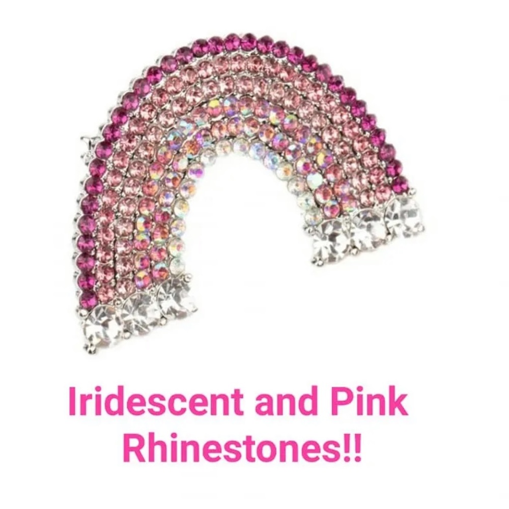 Paparazzi somewhere over there rhinestone rainbow hair clip pink